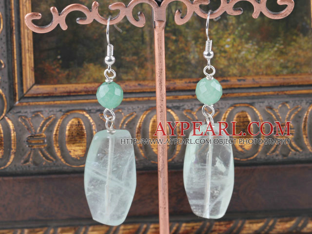 Simple Large Iolite Green Jade Dangle Earrings With Fish Hook