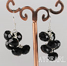 Beautiful 8Mm Cluster Style Black Crystal Dangle Earrings With Fish Hook