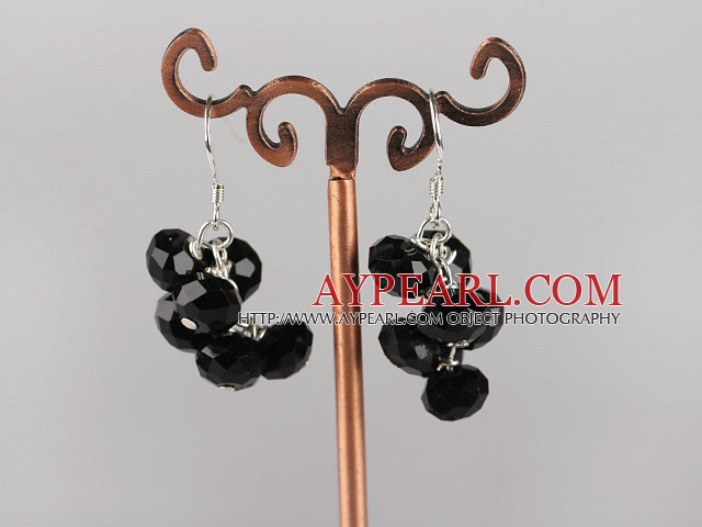 Beautiful 8Mm Cluster Style Black Crystal Dangle Earrings With Fish Hook