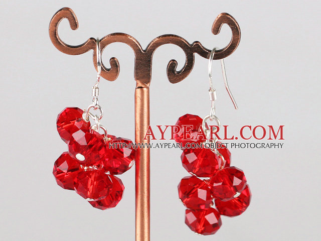 Beautiful Cluster Style 8Mm Red Crystal Dangle Earrings With Fish Hook