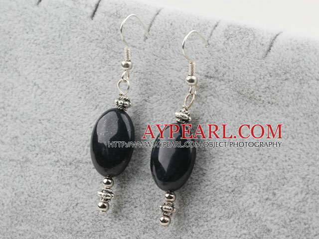 Fashion Oval Shape Sodalite Silver Metal Bead Dangle Earrings With Fish Hook