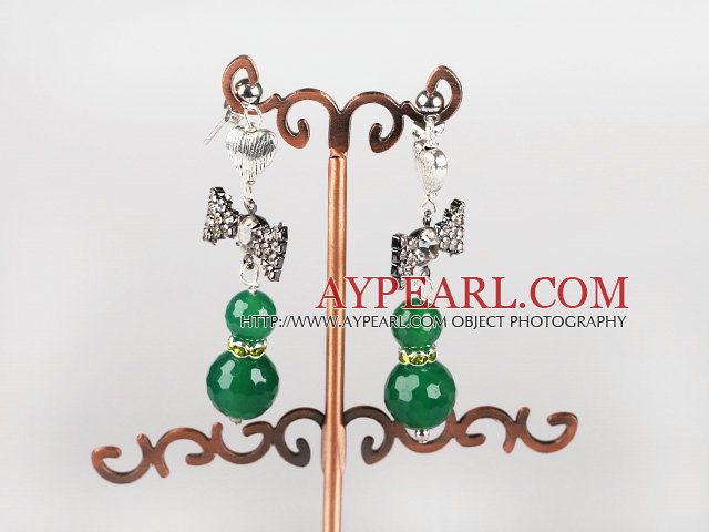 liens papillon belle et boucles d'oreilles en agate verte à facettes