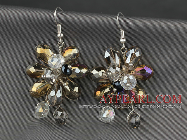 Fashion Style Brown Series Brown with Colorful Crystal Flower Earrings