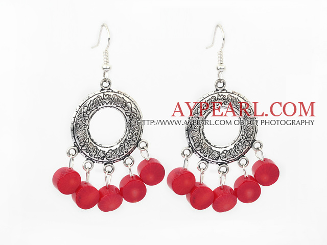 Vintage Style Buddha-Hand Shape Red Coral And Loop Metal Charm Earrings With Fish Hook