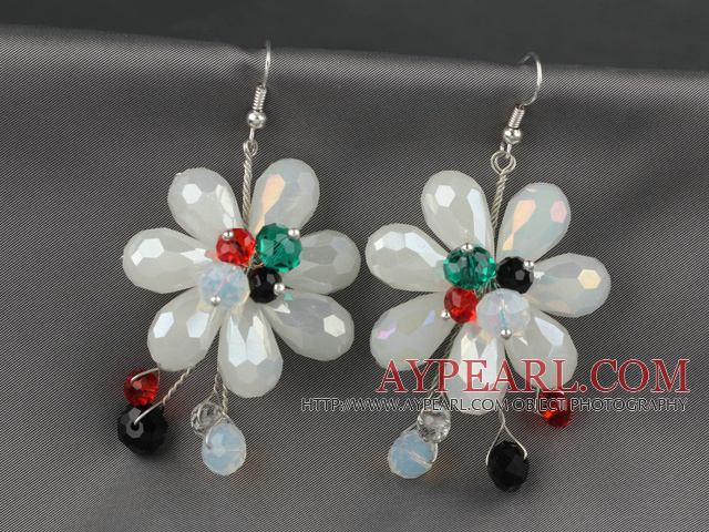 Fashion Style Milk White Color Crystal Flower Earrings