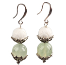 Boucles d'oreilles de style classique simple mer Blanche Shell Prehnite Bead Dangle