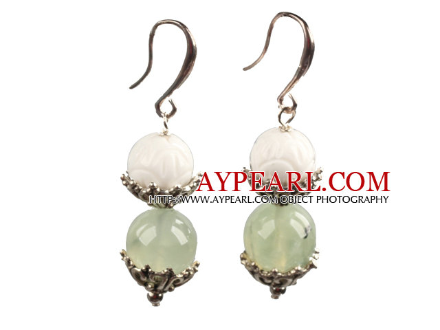 Boucles d'oreilles de style classique simple mer Blanche Shell Prehnite Bead Dangle