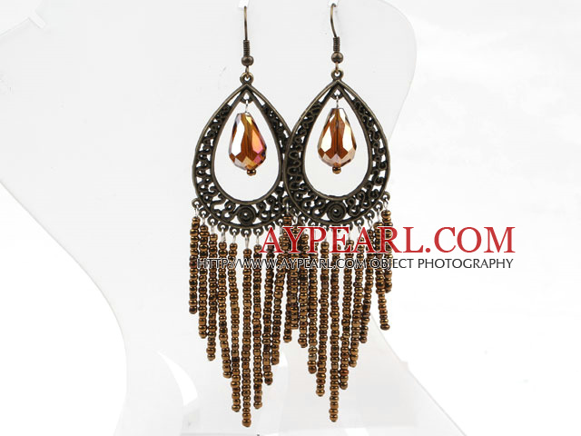 Vintage Style Brown Crystal Tassel Earrings