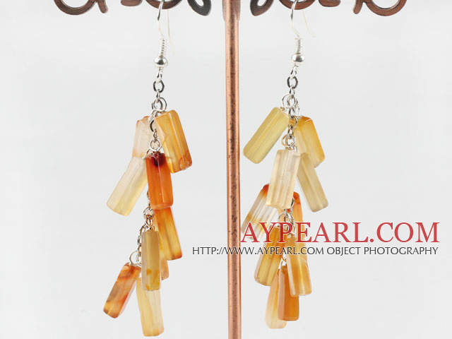 Fashion Long Chain Loop Style Firecracker Shape Agate Dangle Earrings With Fish Hook