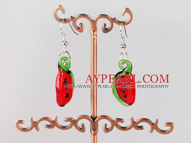 Beautiful Simple Watermelon Shape Colored Glaze Dangle Earrings With Fish Hook