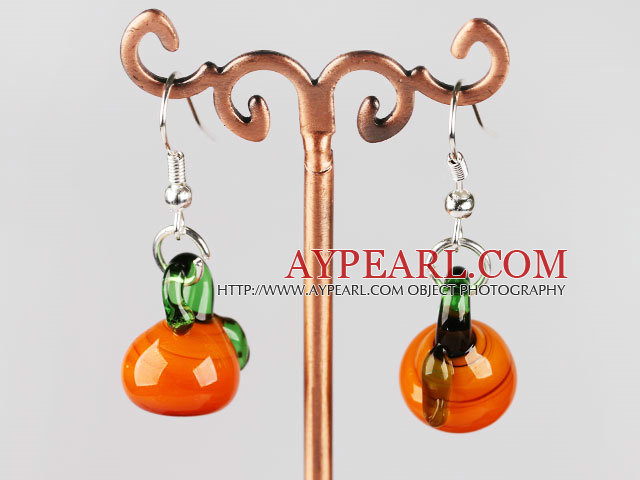 Nice Short Style Orange Berry Shape Colored Glaze Loop Earrings With Fish Hook