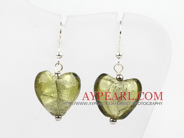 Nice Light Yellow Colored Glaze Heart Dangle Earrings With Fish Hook