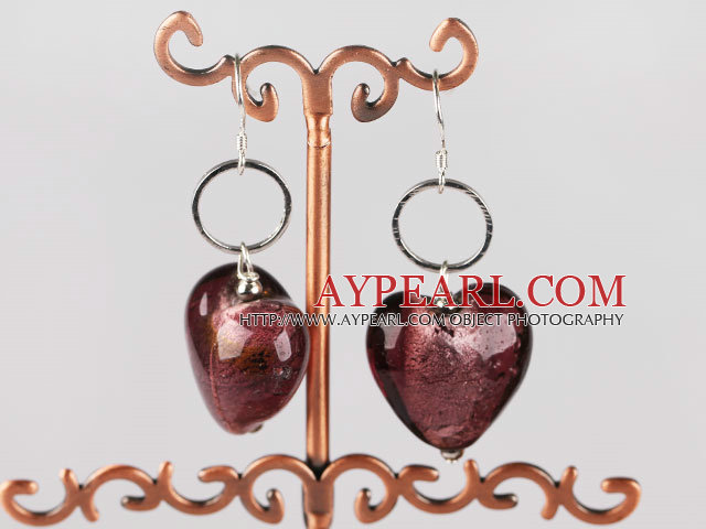 Reddish brown colored glaze heart earrings