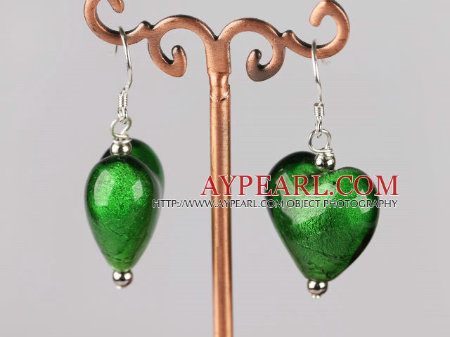 Lovely Short Style Green Colored Glaze Heart Dangle Earrings With Fish Hook
