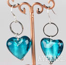 lake blue heart shape colored glaze earrings