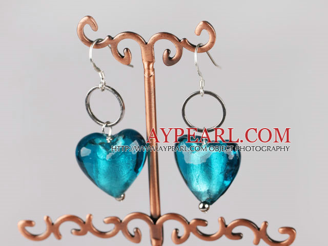 lake blue heart shape colored glaze earrings