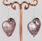 Nice Short Style Purple Heart Shape Colored Glaze Drop Earrings With Fish Hook