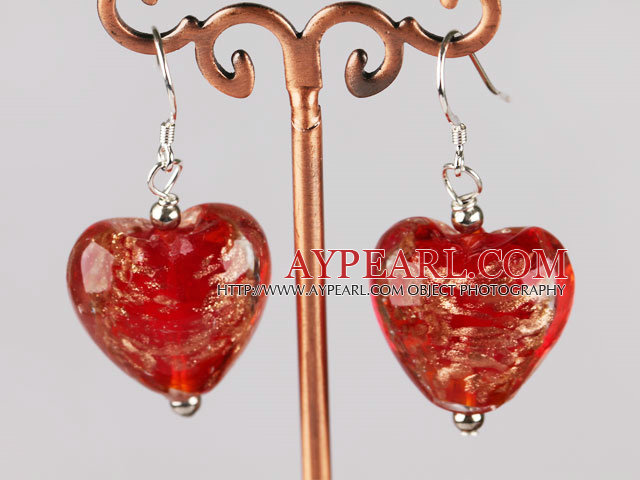 Nice Red Heart Shape Colored Glaze Dangle Earrings With Fish Hook