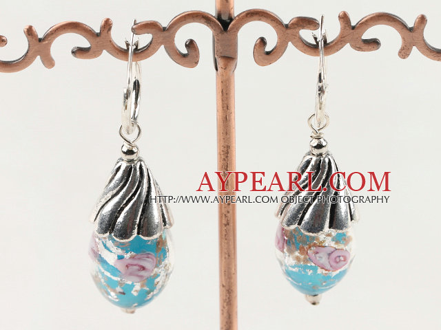 lovely hand drawn blue colored glaze earrings 