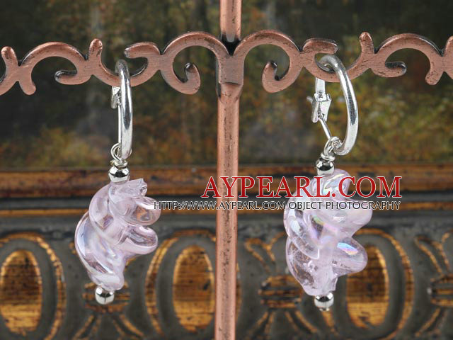 Cute Pink Colored Glaze And Silver Metal Beads Dangle Earrings With Ear Hoops