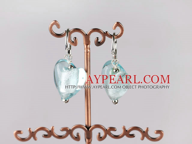 Nice Sky Blue Heart Shape Colored Glaze Dangle Earrings With Ear Hoops