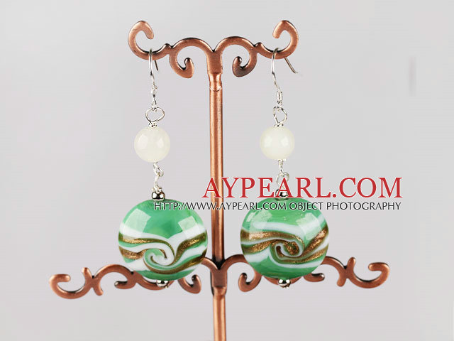 vert 20mm forme ronde glaçure colorée boucles d'oreilles