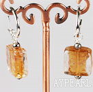 yellow square shape colored glaze earrings 