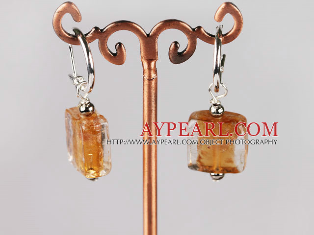 yellow square shape colored glaze earrings 