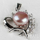 beautiful purple fresh water pearl heart pendant with rhinestone( no chains)