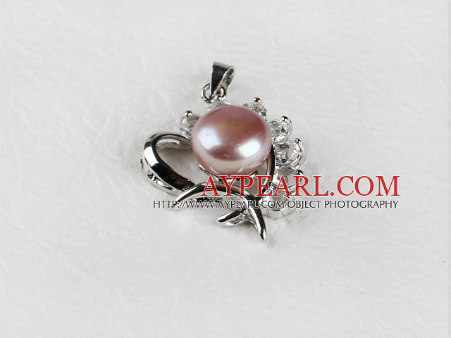 beautiful purple fresh water pearl heart pendant with rhinestone( no chains)