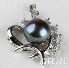 beautiful black fresh water pearl heart pendant with rhinestone( no chains)