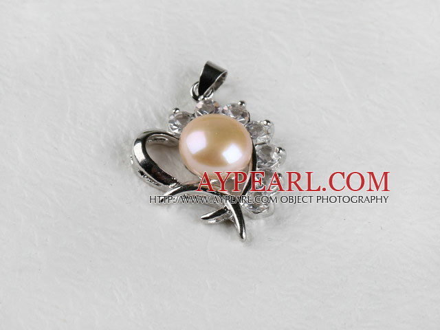 beautiful pink fresh water pearl heart pendant with rhinestone( no chains)