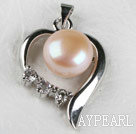 beautiful pink fresh water pearl heart pendant with rhinestone( no chains)