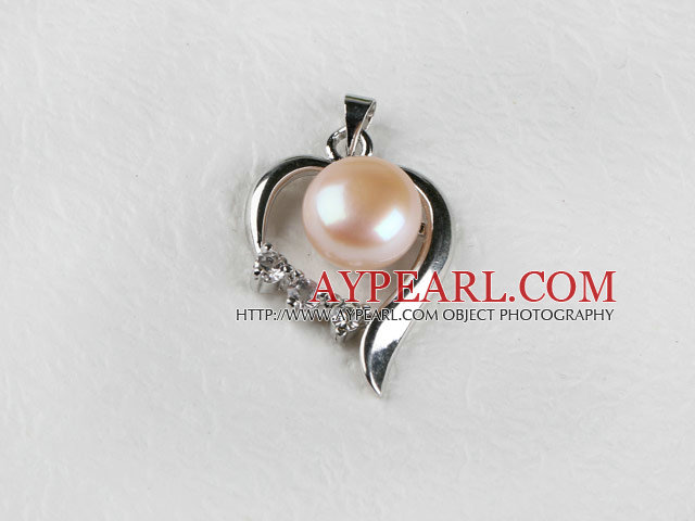 beautiful pink fresh water pearl heart pendant with rhinestone( no chains)