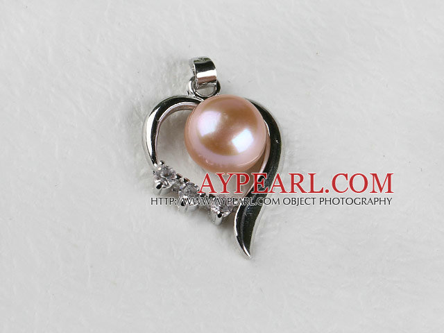 beautiful purple fresh water pearl heart pendant with rhinestone( no chains)