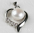 beautiful white fresh water pearl heart pendant with rhinestone( no chains)