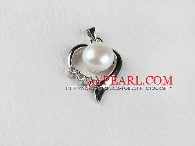 vackra vita sötvatten pärla hjärta hänge med strass (inga kedjor)
