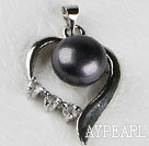 beautiful black fresh water pearl heart pendant with rhinestone( no chains)