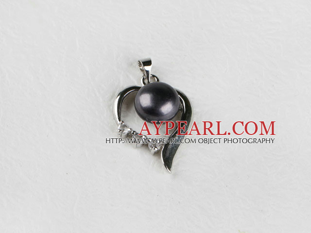beautiful black fresh water pearl heart pendant with rhinestone( no chains)