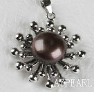 Lovely Black Freshwater Pearl Metal Pendant Without Chains