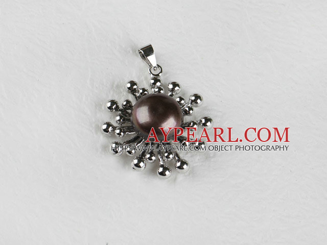 Lovely Black Freshwater Pearl Metal Pendant Without Chains