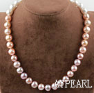 Natural 11-12mm White Pink Purple Pearl Necklace with Moonlight Clasp