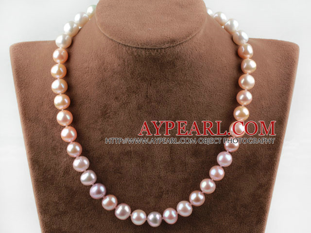 Natural 11-12mm White Pink Purple Pearl Necklace with Moonlight Clasp