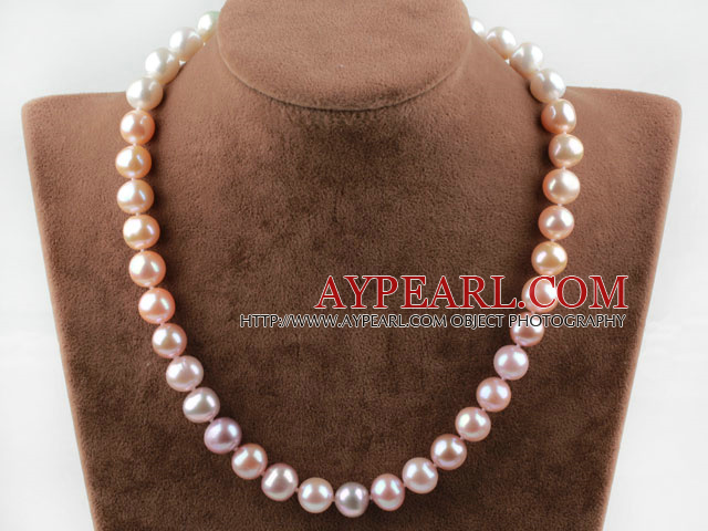 Naturliga 11-12mm Vit Rosa Lila Pearl Halsband med Moonlight Lås