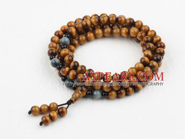 AA Grade Natural Tiger Eye Prayer Rannekoru (Yhteensä 108 helmiä, voi myös olla kaulakoru)