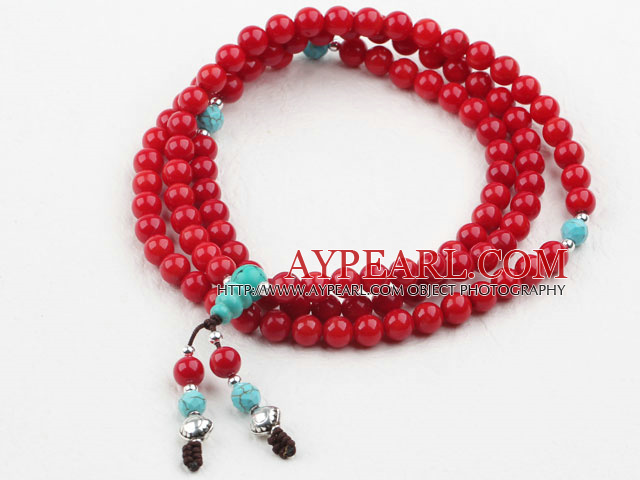 Red Coral Prayer Bracelet with 925 Sterling Silver Accessories (  Rosary Bracelet Total 108 Beads ,can also be necklace)