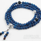 Facettes Bracelet bleu prière Agate 925 Accessoires en argent sterling (108 Total des Perles, peuvent également être collier)