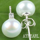 8-8.5 mm white with green cultured fresh water pearl studs