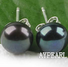 Popular 8-8.5Mm Black Freshwater Pearl Ear Studs 