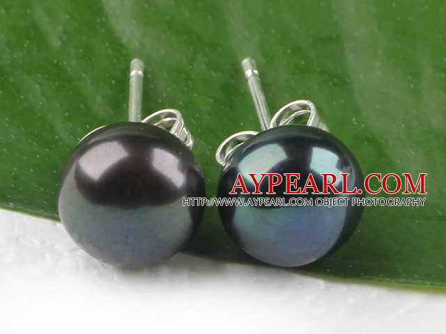 Popular 8-8.5Mm Black Freshwater Pearl Ear Studs 